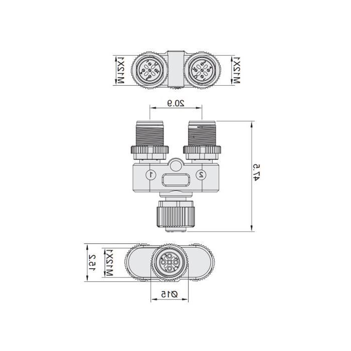 M12 5Pin母头/2M12 5Pin公头、三通接头、644456